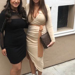 Beige Tan Shimmer Stretchy Dress